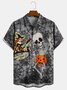 Men's Halloween Skull Print Moisture Wicking Fabric Fashion Lapel Short Sleeve Shirts