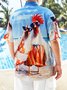 Big Size Rooster Chest Pocket Short Sleeves Hawaiian Shirt