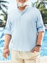 Big Size Cotton Plain Casual Stand Collar Long Sleeve Shirt
