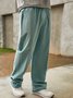 Solid Color Elastic Waist Trousers Casual Style Bottoms