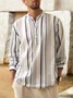 Striped Long Sleeve Stand Collar Henley Shirt