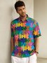 Gradient Color Puzzle Chest Pocket Short Sleeve Casual Shirt