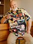 Big Size Music Records Chest Pocket Short Sleeve Hawaiian Shirt