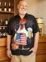 Big Size American Flag Rooster Chest Pocket Short Sleeve Shirt