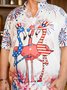 Big Size Indepndence Day Flag Flamingo Chest Pocket Shirt