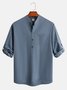 Plain Long Sleeve Chest Pocket Casual Henley Shirt