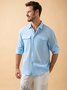 Cotton Linen Plain Chest Pocket Long Sleeve Casual Shirt