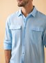 Cotton Linen Plain Chest Pocket Long Sleeve Casual Shirt