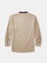 Cotton Plain Stitching Contrast Color Long Sleeve Casual Shirt