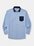 Cotton Color-block Pocket Long Sleeve Shirt