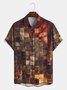 Distressed Wood Grain Chest Pocket Short Sleeve Casual Shirt