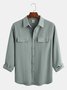 Multi Pocket Workwear Long Sleeve Shirt Casual Style Lapel Top