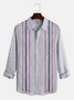 Cotton Linen Style Geometric Abstract Striped Short Sleeve Shirt