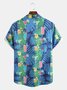Holiday Style Hawaiian Series Botanical Flower Leaf Cocktail Element Lapel Short-Sleeved Shirt Print Top