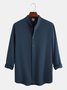 Solid Color Stand Collar Long Sleeve Cotton Linen Shirt