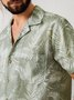 Mens Hawaiian Aloha Plain Cotton Linen Palm Leaf Loose Short Sleeve Shirt