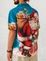 Mens Retro Christmas Santa Print Front Buttons Soft Breathable Chest Pocket Casual Hawaiian Shirt