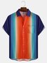 Contrast Color Stripes Chest Pocket Short Sleeve Bowling Shirt