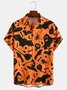 Casual Style Festival Series Halloween Retro Ghost Skeleton Bat Element Pattern Lapel Short-Sleeved Shirt Print Top