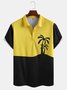 Holiday Style Hawaiian Series Color Block Plant Coconut Tree Element Pattern Lapel Short-Sleeved Polo Print Top