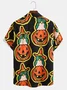 Mens Funky Halloween Pumpkin Print Front Buttons Soft Breathable Chest Pocket Casual Hawaiian Shirts