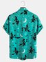 Men's Halloween Witch Print Short Sleeve Hawaiian Shirt with Breast Pocket