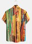 Men's Geometric Stripe Printed Casual Short Sleeve Hawaiian Shirt with Chest Pocket
