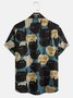 Men's Pumpkin Cat Print Wrinkle Resistant Moisture Wicking Fabric Lapel Short Sleeve Hawaiian Shirt