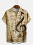 Mens Vintage Music Note Print Front Buttons Soft Breathable Chest Pocket Casual Hawaiian Shirt