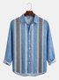 Cotton and linen stripe style geometry leisure men long sleeve shirt