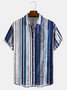 Casual Art Collection Striped Geometric Color Block Pattern Lapel Short Sleeve Shirt Print Top