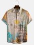 Mens Sailing Boat Map Print Front Buttons Soft Breathable Chest Pocket Casual Hawaiian Shirt