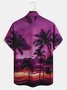 Mens Coconut Tree Print Front Buttons Soft Breathable Chest Pocket Casual Hawaiian Shirt
