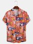 Mens American Flag Print Casual Breathable Short Sleeve Aloha Shirt