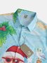 Mens Christmas Santa Surfing Print Front Buttons Short Sleeve Shirt Chest Pocket Casual Hawaiian Top