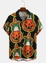 Mens Funky Halloween Pumpkin Print Front Buttons Soft Breathable Chest Pocket Casual Hawaiian Shirts