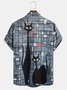 Casual Art Collection Medieval Cat Stripe Geometric Color Block Pattern Lapel Short Sleeve Shirt Print Top