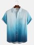 Mens Ombre Gradient Print Front Buttons Soft Breathable Chest Pocket Casual Hawaiian Shirt