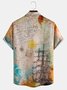 Mens Sailing Boat Map Print Front Buttons Soft Breathable Chest Pocket Casual Hawaiian Shirt