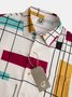 Casual Art Collection Retro Medieval Geometric Stripe Pattern Lapel Short Sleeve Shirt Print Top