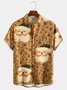 Casual Style Holiday Series Retro Christmas Dog Element Pattern Lapel Short-Sleeved Shirt Print Top