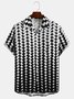 Mens 3D Geo Print Lapel Loose Chest Pocket Short Sleeve Funky Hawaiian Shirts