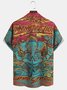 Men's Elephant Floral Print Moisture-Breathable Fabric Hawaiian Collar Short Sleeve Shirt