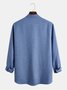 Cotton and Linen Plain Color Tooling Pocket Long Sleeve Shirt