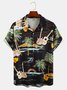 Men's Music Guitar Print Casual Breathable Fabric Hawaiian Short Sleeve Shirt