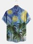 Men's Art Oil Painting Coconut Tree Series Printing Casual Breathable Hawaiian Short Sleeve Shirt