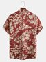 Holiday Style Hawaiian Series Plant Flower Leaf Element Lapel Short-Sleeved Shirt Print Top