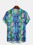 Holiday Style Hawaiian Series Botanical Flower Leaf Cocktail Element Lapel Short-Sleeved Shirt Print Top