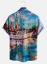 Mens Art Oil Painting Print Front Buttons Soft Breathable Chest Pocket Casual Hawaiian Shirts