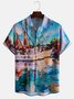 Mens Art Oil Painting Print Front Buttons Soft Breathable Chest Pocket Casual Hawaiian Shirts